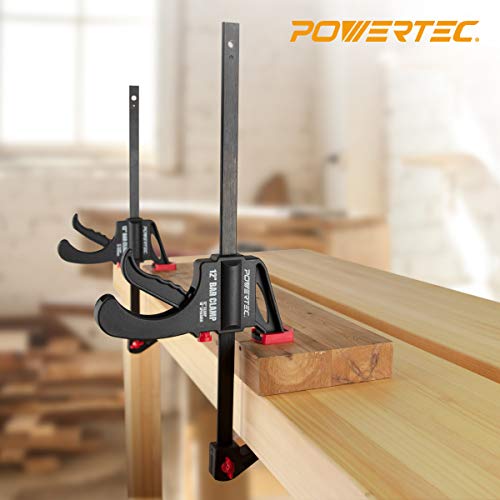 POWERTEC 71596 24 Inch Bar Clamps with Spreader, Trigger Clamps for Woodworking, One-Handed Carpenter Quick Clamp Sets for Gluing, Wood Clamps for POWERTEC