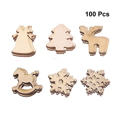 SEWACC 300PCS Mini Christmas Wooden Cutouts Unfinished Wood Christmas Ornaments Snowflake Tree Bell Deer Embellishments Hanging Wooden Pendant Slices SEWACC