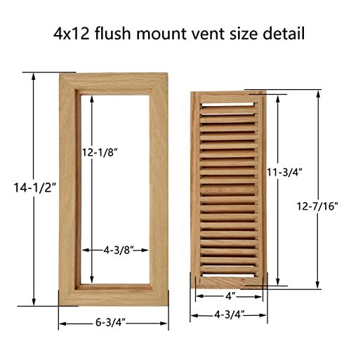 Homewell Maple Wood Floor Register Vent, Flush Mount with Frame, 4x12 Inch, Unfinished Homewell