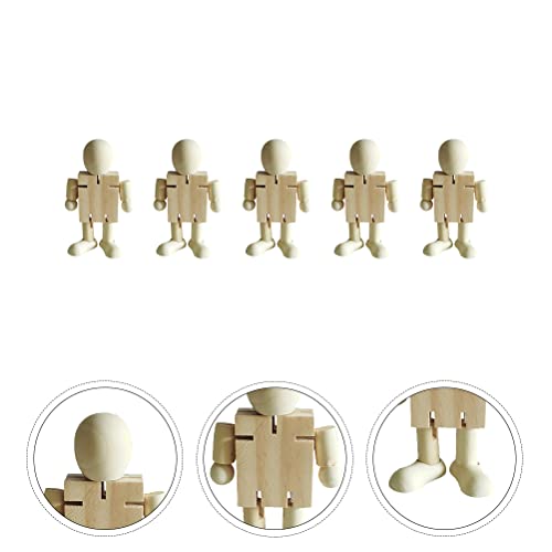Kisangel 5pcs White Embryo Robot Wooden peg Doll Kids Painting Art Crafts Unfinished Robot Wood Doll Figures Unfinished Wooden Toys Mini Toy Wooden Kisangel