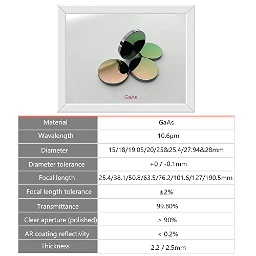 LD-Teemm GaAs CO2 Laser Focus Lens, 20mm Laser Focal Lens Laser Mirror for CO2 Laser Cutting Engraving 40W-150W Machine, Diameter(Dia.) 20mm/ 0.79", LD-Teemm
