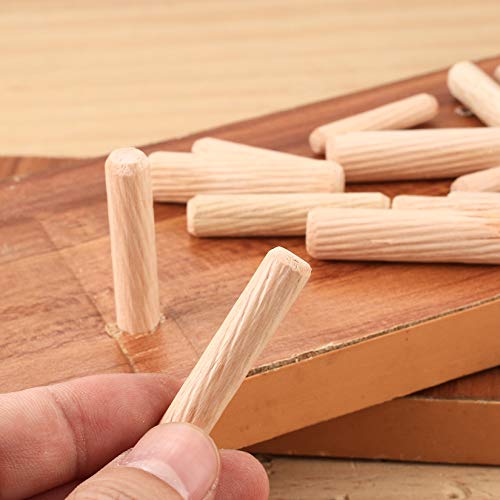 90 Pcs Wooden Dowel Pins, Straight Groove Wooden Dowel Pins with Beveled Ends Tapered, Easy Insertion, for Furniture Door Art Crafts Projects, M6 M8 HexinYigjly