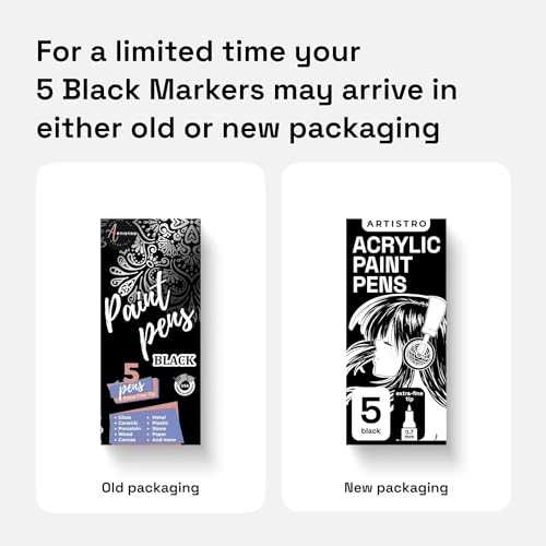 ARTISTRO Black Paint Pens for Rock Painting, Stone, Ceramic, Glass, Wood, Tire, Fabric, Metal, Canvas. Set of 5 Water Based Black Markers for Acrylic ARTISTRO