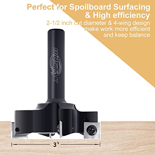 CNC Spoilboard Surfacing Router Bit, 1/2" Shank 2-1/2" Cutting Diameter, Carbide Insert Slab Flattening Router Bit Planing Bit Wood Planer Bit BINSTAK