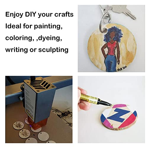 50Pcs Round Wood Circles with Keychain,Blank Round-Shaped Wooden Keychain Set with 50Pcs Wood Blanks,50 Pcs Keychain Rings with Chain,50Pcs Open Jump QMTSINEW