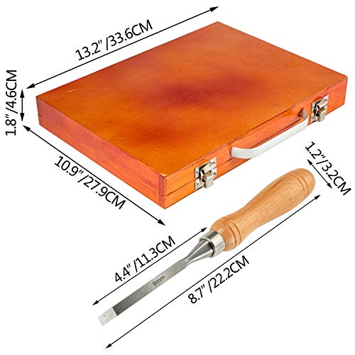 Mophorn Wood Chisel Sets 12pcs,Wood Carving Hand Chisel 3-3/4Inch Blade Length,Woodworking Chisels with Red Eucalyptus Handle,Wood Tool Box,for Wood Mophorn