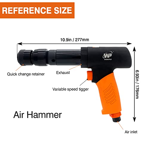 Air hammer,WP WORKPAD 270mm long barrel air chisel kit with 4pcs chisels with quick change retainer air chisel for shoveling and cutting WP WORKPAD
