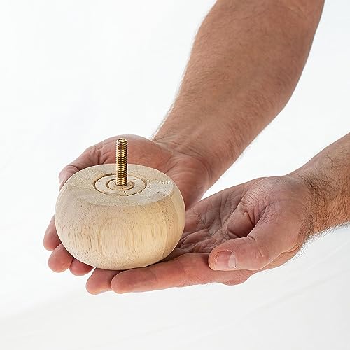 OUTWATER Architectural Products BUN32-UN 1-7/8 in. x 3-5/8 in. Unfinished Solid Hardwood Round Bun Foot 4 Pack with 4 Free Insert Nuts and Drill Bit OUTWATER