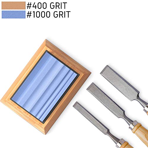 Sharp Pebble Sharpening Stones for Wood Carving Tools-Two Whetstones Grit 400 & 1000 Gouge Sharpener- Waterstone Sharpening System for Wood Carving Sharp Pebble