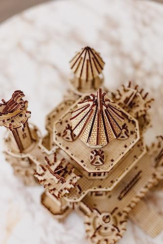 Moveable 3D Dragon Castle Wooden Puzzle with Red LED - Engaging DIY Experience for All Ages Wood Trick