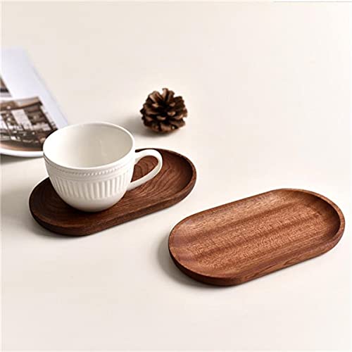 Mini Serving Tray for Jewellery Key Coin Set of 2, Oval Natural Wood Dessert Cup Tray, Small Wooden Cheese Plate, Tableware Decorative Tray (2) BWRMHME
