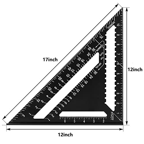 Beslands Aluminum 12-inch Rafter Square Carpenter Measuring Layout Tool Alloy Metal Triangle Ruler Protractor for Woodworking and Carpentry Beslands