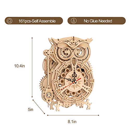 ROKR 3D Wooden Puzzle for Adults Owl Clock Model Kit Desk Clock Home Decor Unique Gift for Kids on Birthday/Christmas Day ROKR