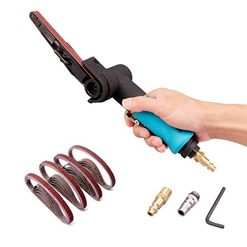 Minimprover Pneumatic Tool Air Belt Sander,1/4" Air Inlet,Air Belt Sander (3/8" x 13") with 12pc Belts (#40,#60,80#,120#),3/8" Air Belt Grinder For - WoodArtSupply