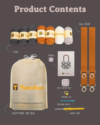 Yeezhee Crochet Kit for Beginners, Crochet Bag Starter Kit with Step-by-Step Video Tutorials, Granny Square Crochet Tote Bag Set, Knitting Kit Yeezhee