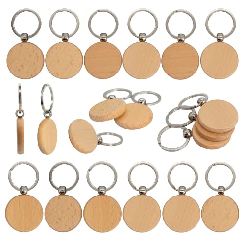 TFoRibbon 50 Pcs Wood Engraving Blanks Wooden Blank Keychains (Round) TFoRibbon00057 TFoRibbon