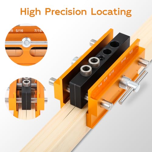 Samrira Self Centering Dowel Jig - Doweling Jig Kit for Woodworking Drill Guide For Straight Holes Wood Tools Width Adjustable with 6 Bushings + 3 Samrira