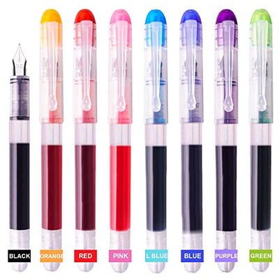 EYEYE Disposable Fountain Pens for Writing 8 Assorted Colors Colorful Fountain Pen Ink Pen Broad Point Office Supplies for Lettering Hand Drawing