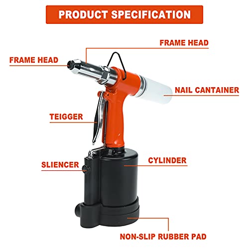BTSHUB 1/4" Hydraulic Air Rivet Gun, Pneumatic Hydraulic Rivet Tool, Suitable for Dia 4mm - 6.4mm (0.16-0.25 in) Rivet BTSHUB