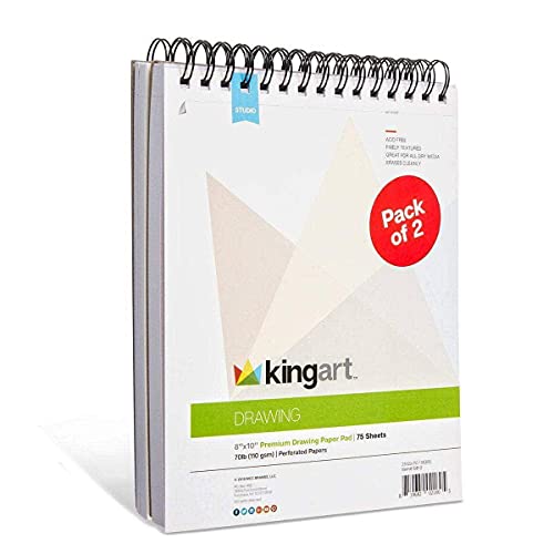 KINGART 8” x 10” Wire Bound Drawing Paper Pads, 70 lbs., Set of 2, (641-2) White KINGART