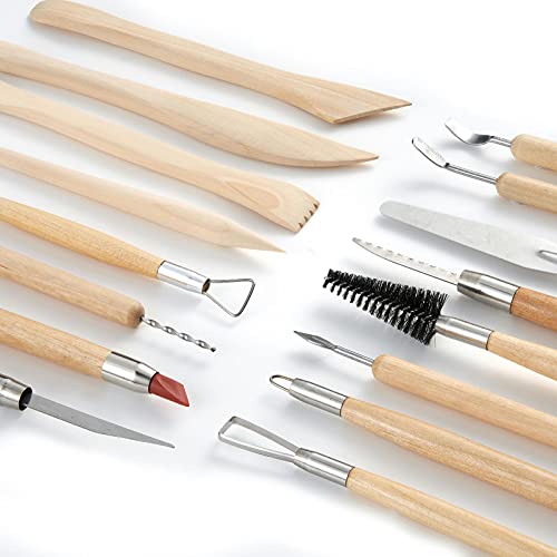 TEMONTIAN Pottery Clay Sculpting Tools,44Pcs Double Sided Polymer Clay Tools, Ceramic Clay Carving Tool Set with Carrying Case Bag for Beginners, TEMONTIAN