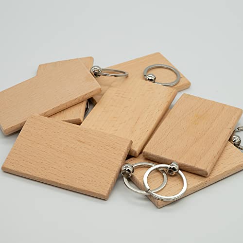 Big Rectangle Wood Engraving Blanks Wood Blanks Blank Wooden Key Tag with Keychain About 3.3 * 2.1 Inch (10 Pack) TFoRibbon