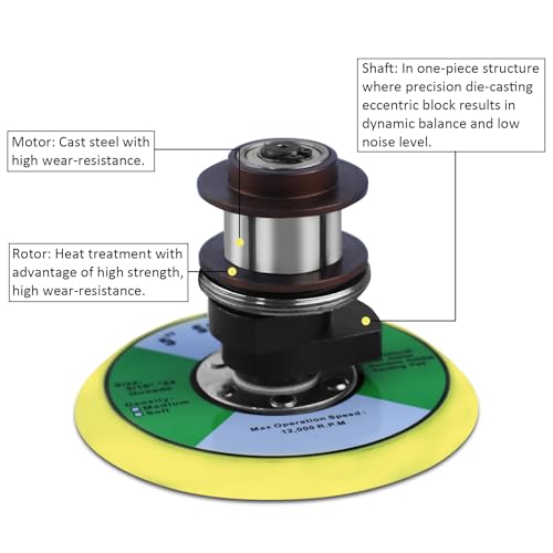 Professional Air Random Orbital Palm Sander, Dual Action Pneumatic Sander, Low Vibration, Heavy Duty … (5-inch Yellow) Gedu