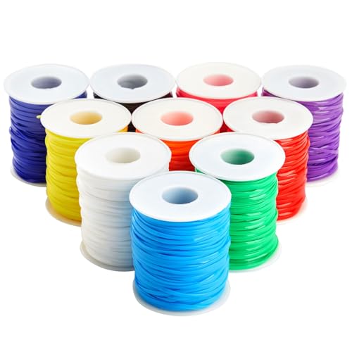 Lanyard String Boondoggle Kit with 10 Rolls (40 Yards Each) for Keychains and Bracelets (100 Total Pieces) Bright Creations