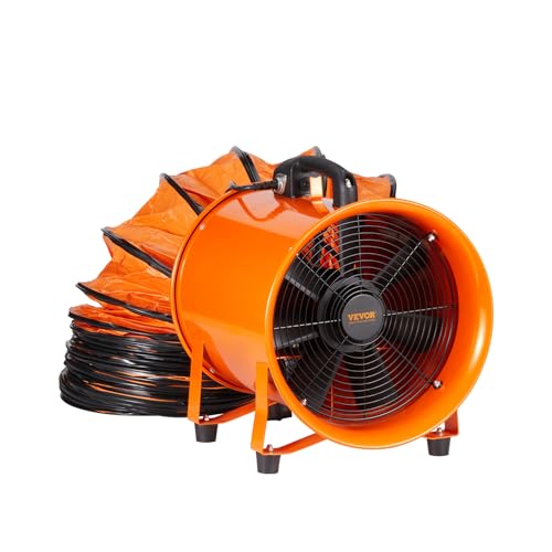VEVOR Portable Utility Blower Fan, 8 Inch 195W 1070 CFM Heavy Duty Cylinder Axial Exhaust Fan with 33ft Duct Hose, Industrial Ventilator for VEVOR