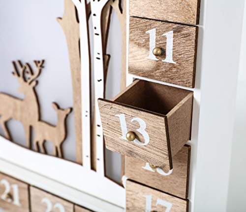 BRUBAKER Reusable Wooden Advent Calendar to Fill - White Winter Landscape with LED Lighting - DIY Christmas Calendar 13.98 x 2.36 x 10.63 inches BRUBAKER