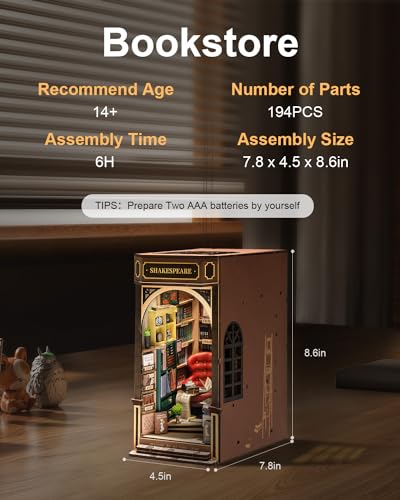 Rowood Book Nook,DIY Book Nook Kits for Adults,3D Wooden Puzzle Bookend Miniature Kit,Bookshelf Insert Decor Alley,Wood Craft Hobbies for RoWood