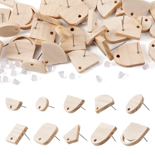 Pandahall 40Pcs Wood Earrings Studs Wooden Earring Blanks Wood Earring Findings Wheat Geometry Earring Posts with Ear Backs for Jewelry Making PH PandaHall