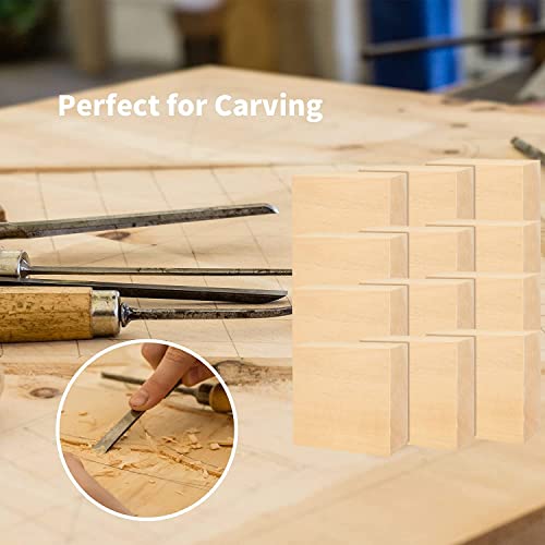 RHBLME 12 PCS Basswood Carving Blocks, 4" x 4" x 1" Unfinished Wood Blocks for Carving, Wooden Cubes Soft Solid Wooden for Beginners or Expert RHBLME