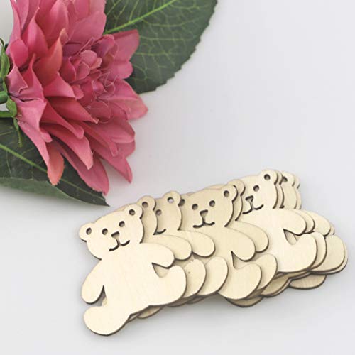 Ciieeo 40pcs Wooden Bear Shaped Cutouts Hanging Wood Bear Shape Clips Hanging Bear Ornaments with Hole Ropes for DIY Project Valentines Day Ciieeo