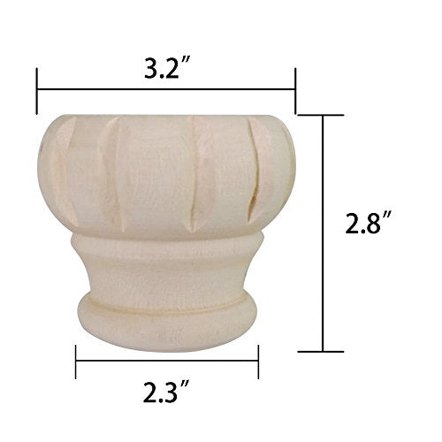 Btibpse Wooden Furniture Legs 3'' Unfinished Bun Feet for Sofa, Chair, Loveseat, Ottoman, Dresser Foot Set of 4 Btibpse