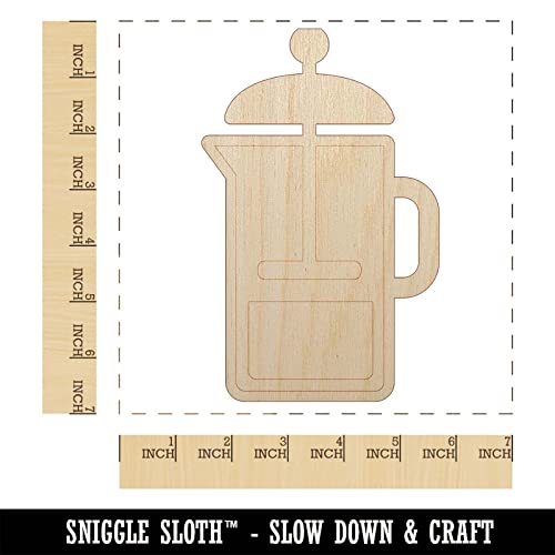 French Press Coffee Unfinished Wood Shape Piece Cutout for DIY Craft Projects - 1/8 Inch Thick - 6.25 Inch Size Sniggle Sloth
