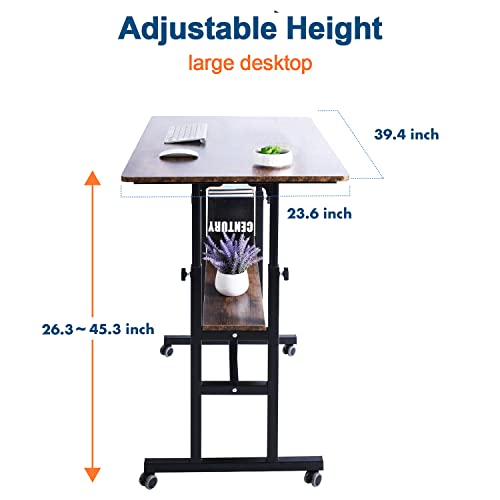 AIZ Adjustable Computer Double-Layer, Rolling Wheels Home Office Workstation, Portable Laptop Table Sitting, Adults or Children,Black Mobile Standing AIZ