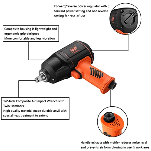 WORKPAD 1/2-Inch Composite Air Impact Wrench with Twin Hammers, Pneumatic Tools WP WORKPAD
