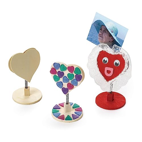 Colorations® Wooden Bobble Heart Note & Photo Holders, Set of 12, Craft for Kids & Fun Home Activities,Keepsake or Give a Personalize Gift, Create Colorations