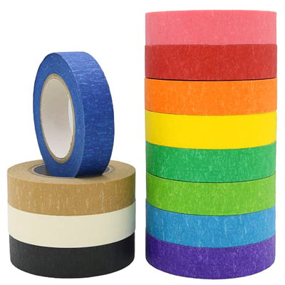 OWLKELA 12 Rolls Colored Masking Tape 16 Yard Per Roll, Rainbow Colors Painting Tape, Painters Tape, Craft Tape, Labeling Tape, Paper Tape for Bullet