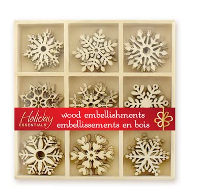 Mini Laser Cuts Wood Shape - Snowflakes - 45 Pieces - 1'' Across Multicraft