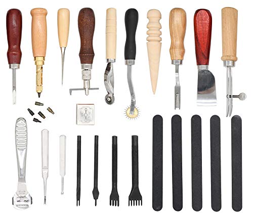 18Pcs Leather Stitching Working Tools kit Leather Craft Tools Perfect for Stitching Punching Cutting Sewing Leather Craft Making DIY Leathercraft NOTETOUPT