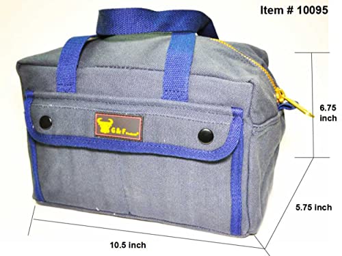 G & F Products Government Issued Style Mechanics Heavy Duty Tool Bag with Brass zipper and side pockets, tool bag for cars, drill, garden, and G & F Products