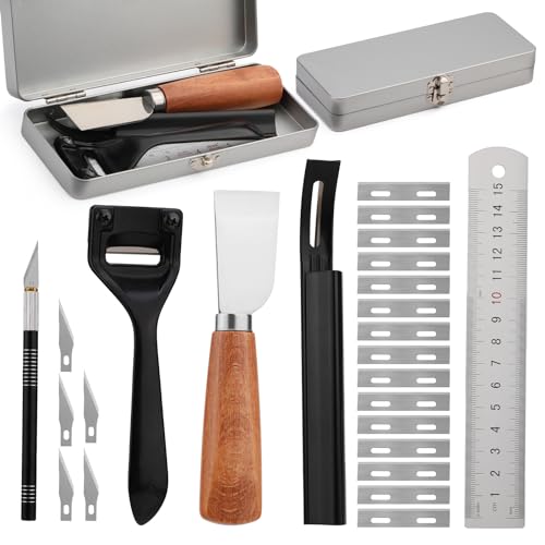 TLKKUE Leather Skiver Carving Knife Metal Sharp Skiving Beveler Tools Safety Beveler Leather Cutting Tool for Bag Wristband Belt Leather DIY Craft TLKKUE