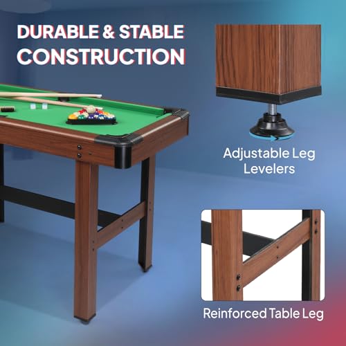 PEXMOR 48" Pool Table, Billiard Game Table for Kids and Adults, Mini Pool Table Set Indoor & Outdoor for Game Room Family with Balls, Cues, Chalk, PEXMOR
