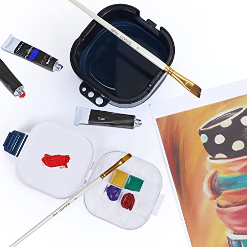 Airtight Paint Saver Storage Palette Box, 16-Well Palette Box with Lid, Include Paint Brush Basin, Perfect for Gouache, Acrylic, Watercolor and Oil DUGATO