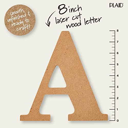 Plaid Wood Unfinished Letter, 8" Wooden Surface Perfect for DIY Arts and Crafts Projects, 63580, 8 inch Plaid