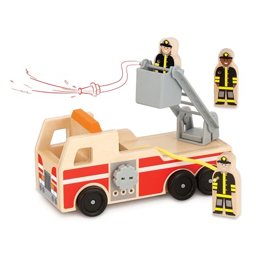 Melissa & Doug Wooden Fire Truck With 3 Firefighter Play Figures - Fire Truck Toys For Kids, Toddler Toy For Pretend Play, Classic Wooden Toys For Melissa & Doug