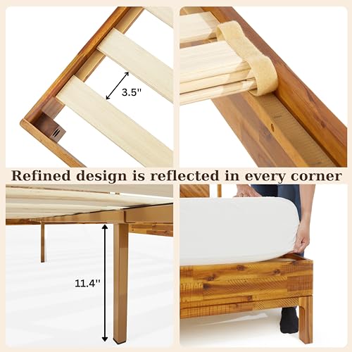 Bme Vivian 14 Inch Rustic Golden Brown Deluxe Bed Frame with Herringbone Headboard Bme