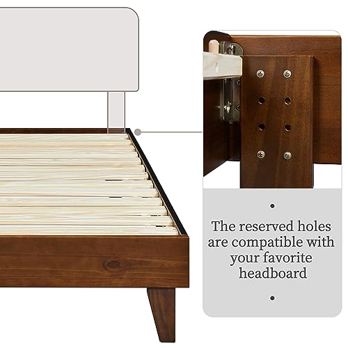 Yaheetech Deluxe Solid Pine Wood Full Bed Frame with DIY Headboard Slots and Wooden Slats Support Yaheetech